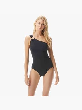 Michael Kors One-Shoulder Black Women’s Swimsuit with Ring Detail